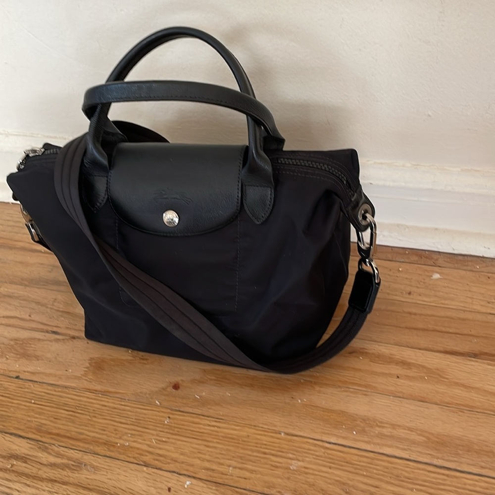 Longchamp Black Nylon Crossbody Bag with Leather Trim